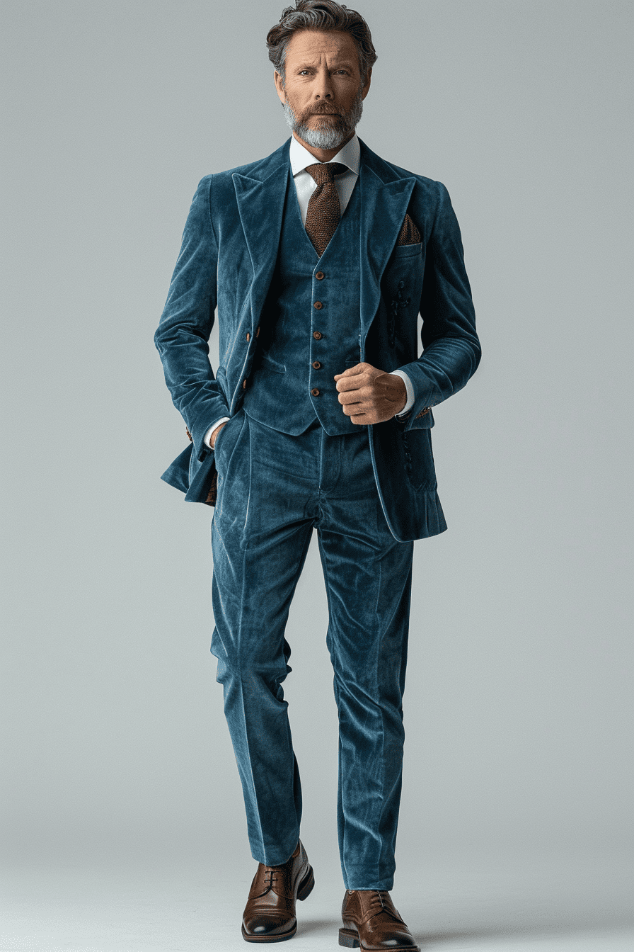 Turquoise Velvet Cocktail Party Suit — Custom Made to Measure