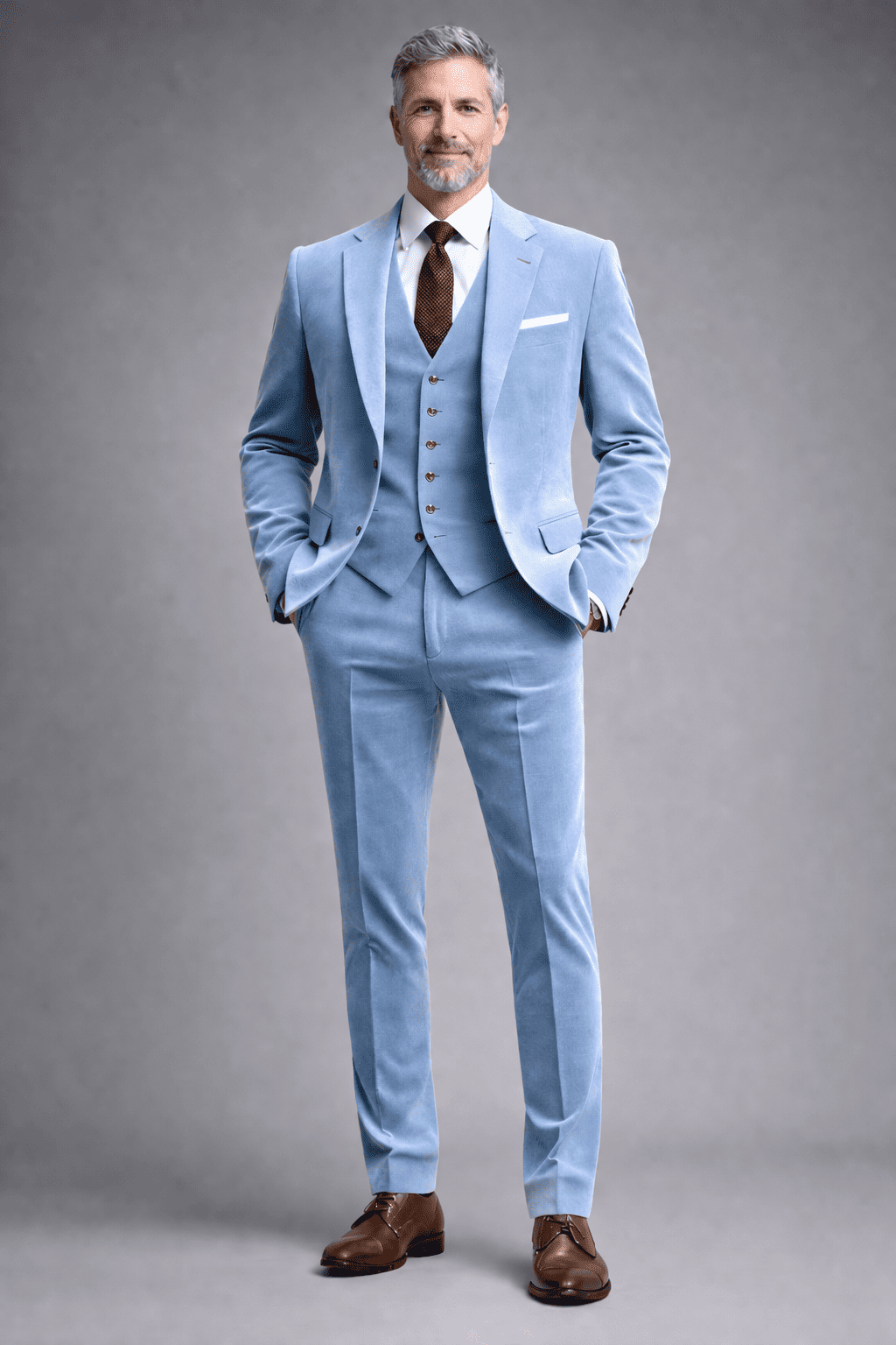 Sky Blue Velvet Slim Fit Suit — Custom Made to Measure