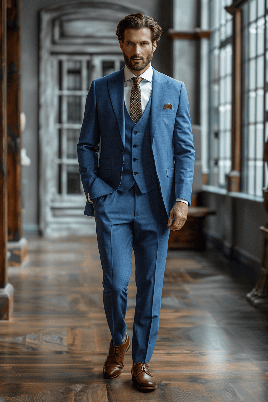 Sky Blue Wool Cocktail Party Suit — Custom Made to Measure