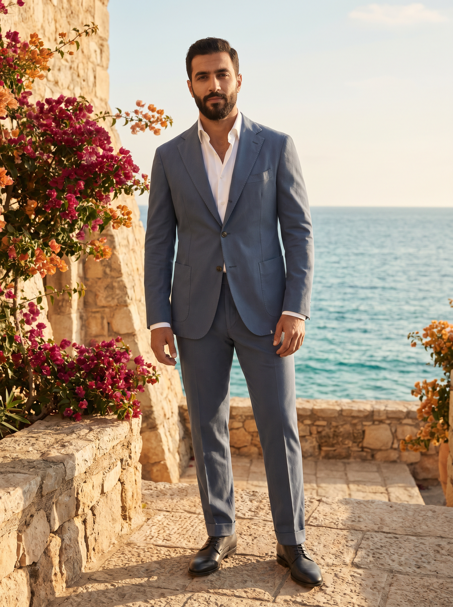 Slate Blue Cotton Suit — Custom Made to Measure - front view