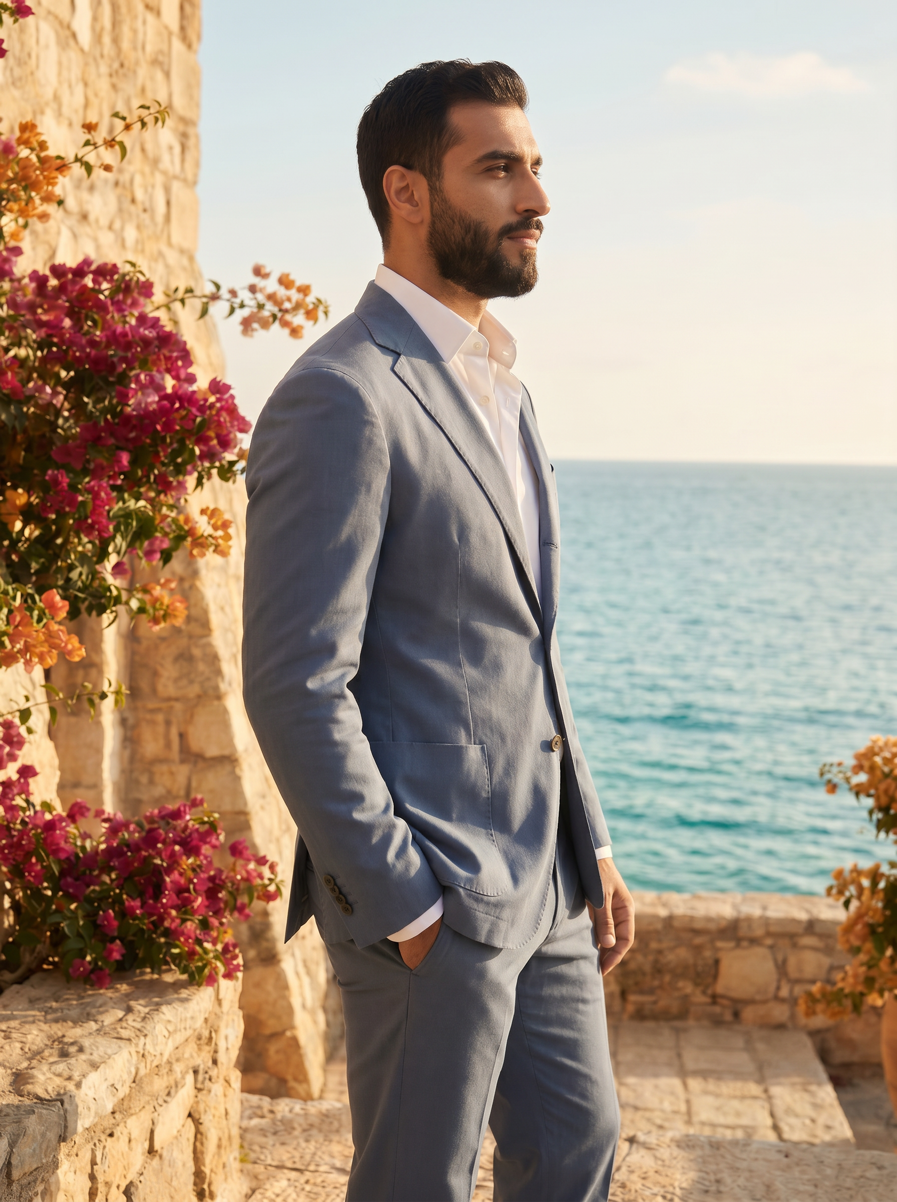 Slate Blue Cotton Suit — Custom Made to Measure - side view