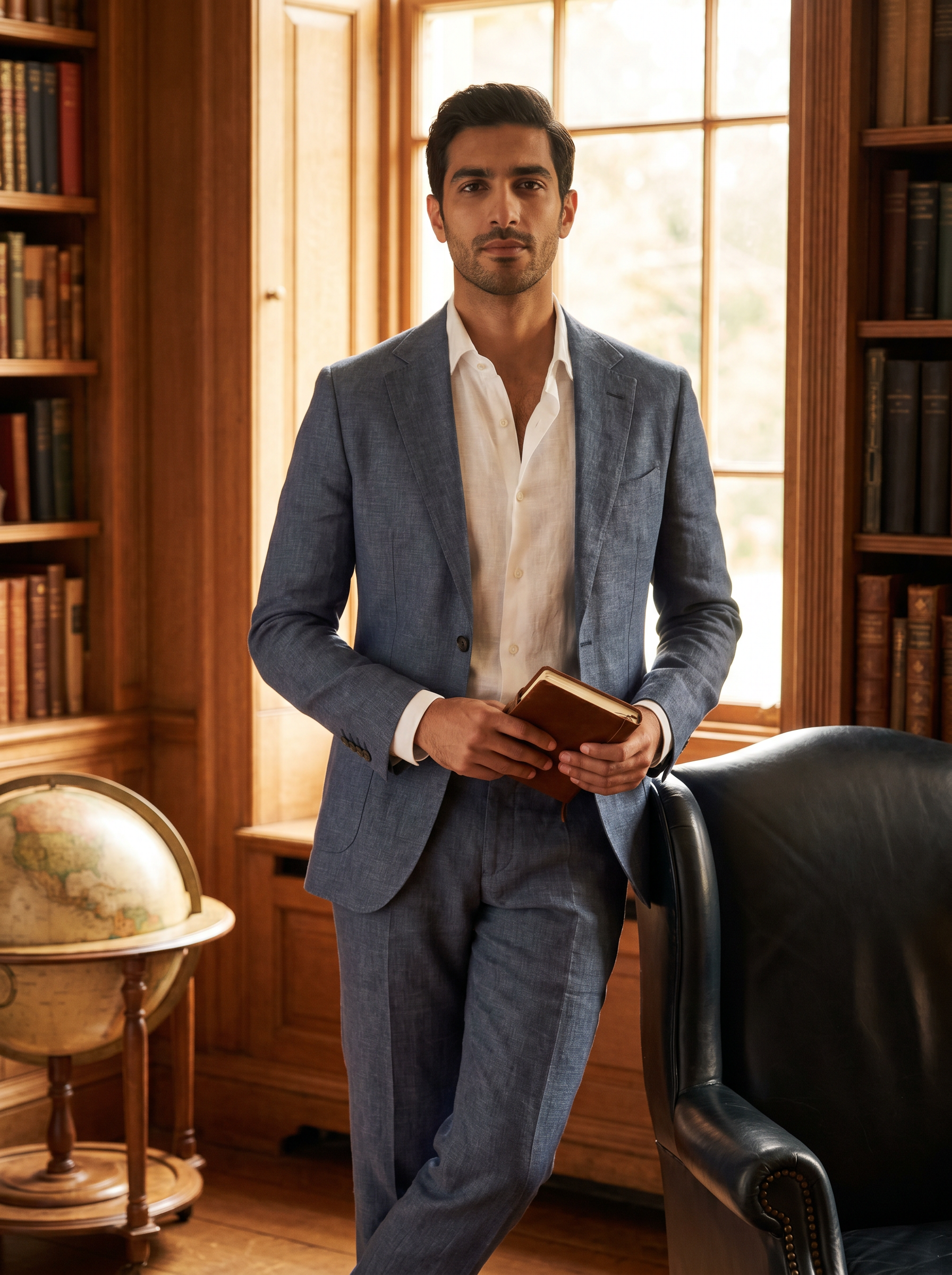 Slate Blue Linen Suit — Custom Made to Measure - front view