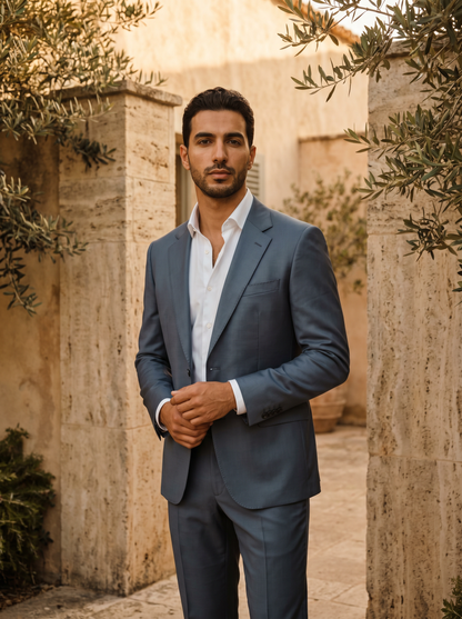 Slate Blue Silk Blend Suit — Custom Made to Measure - front view