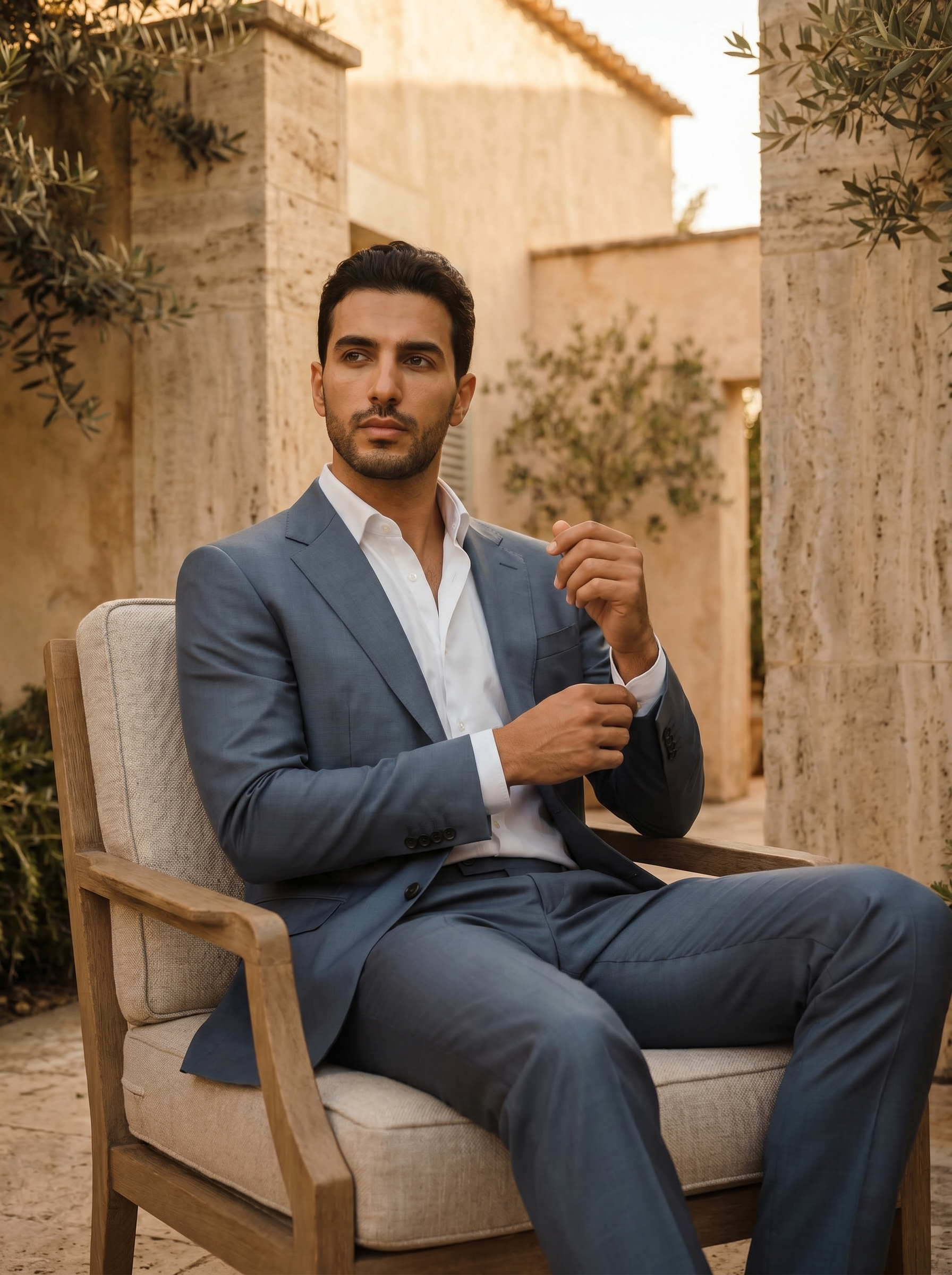 Slate Blue Silk Blend Suit — Custom Made to Measure - seated view