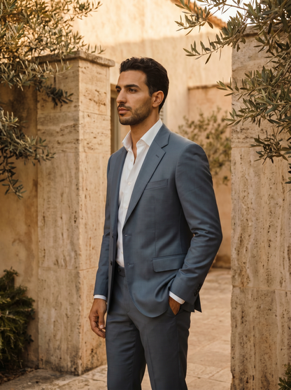 Slate Blue Silk Blend Suit — Custom Made to Measure - side view