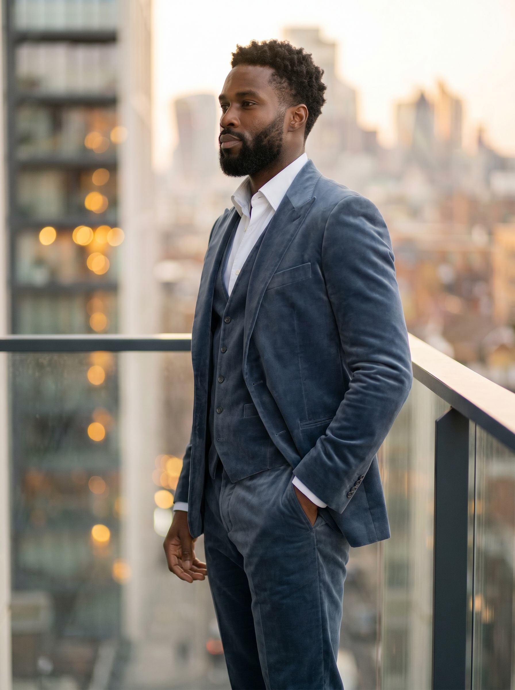 Slate Blue Velvet 3-Piece Suit — Custom Made to Measure - side view