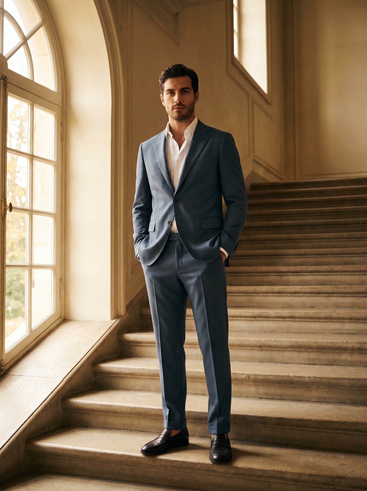 Slate Blue Wool Groomsmen Suit — Custom Made to Measure - front view