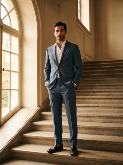 Slate Blue Wool Groomsmen Suit — Custom Made to Measure - front view