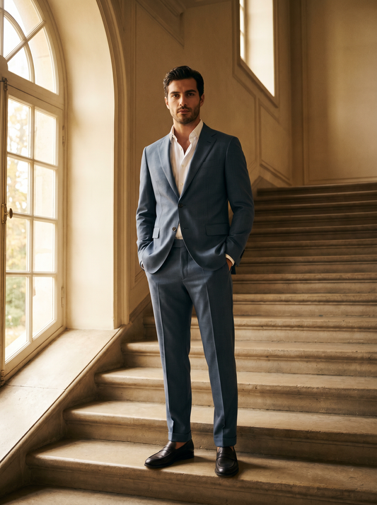 Slate Blue Wool Groomsmen Suit — Custom Made to Measure - front view