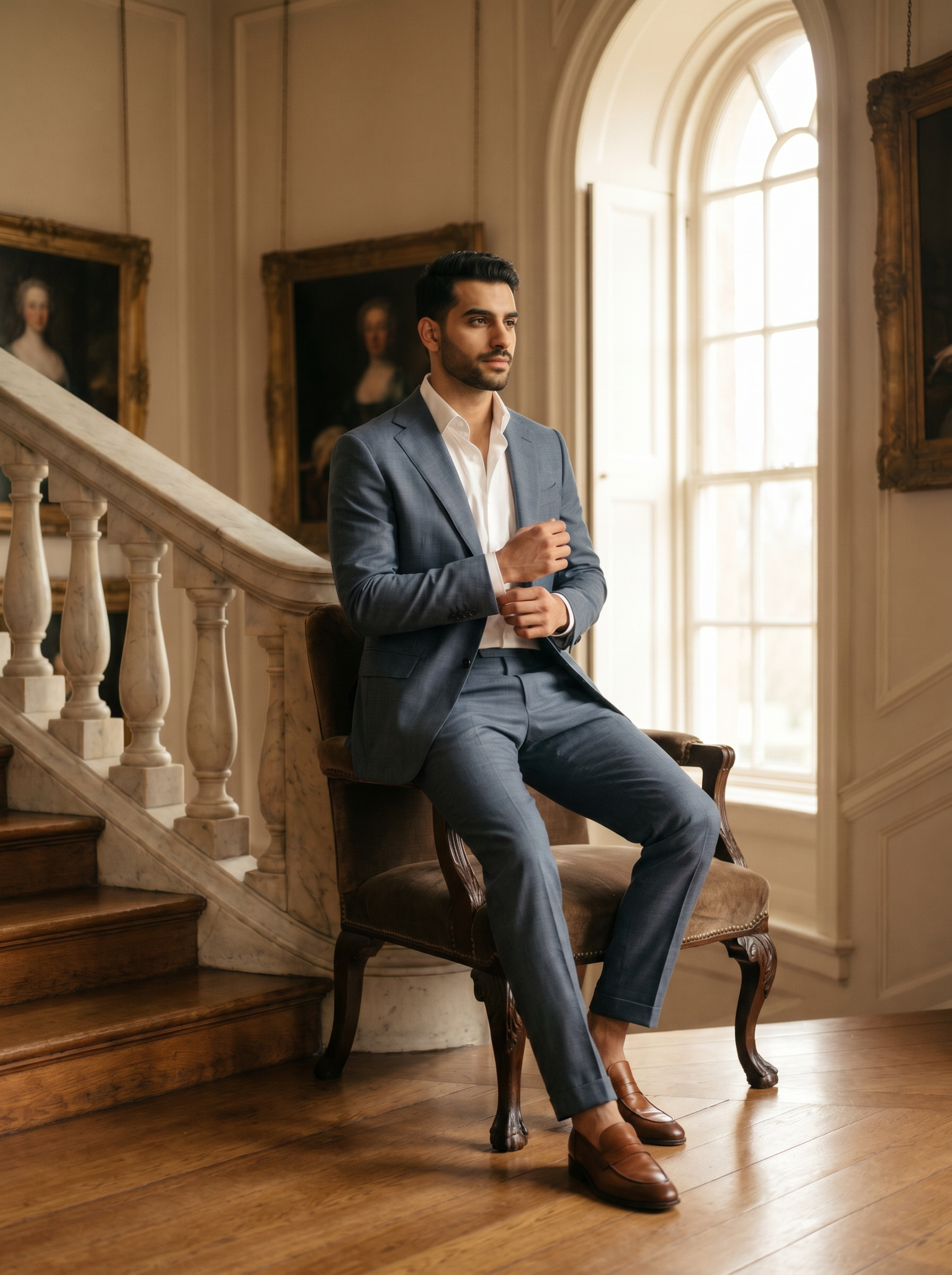 Slate Blue Wool Suit — Custom Made to Measure - seated view