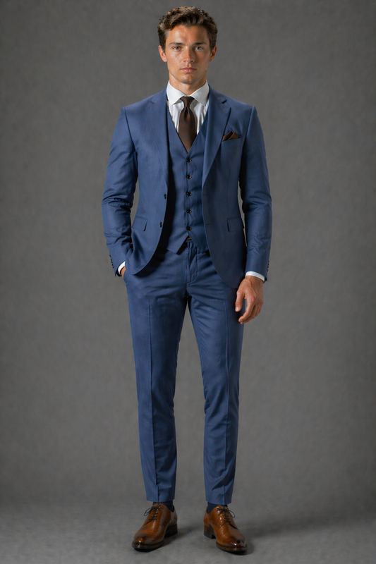 Slate Blue Cotton Slim Fit Suit — Custom Made to Measure