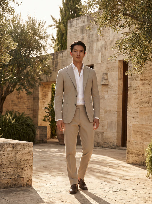 Stone Cotton Suit — Custom Made to Measure - front view