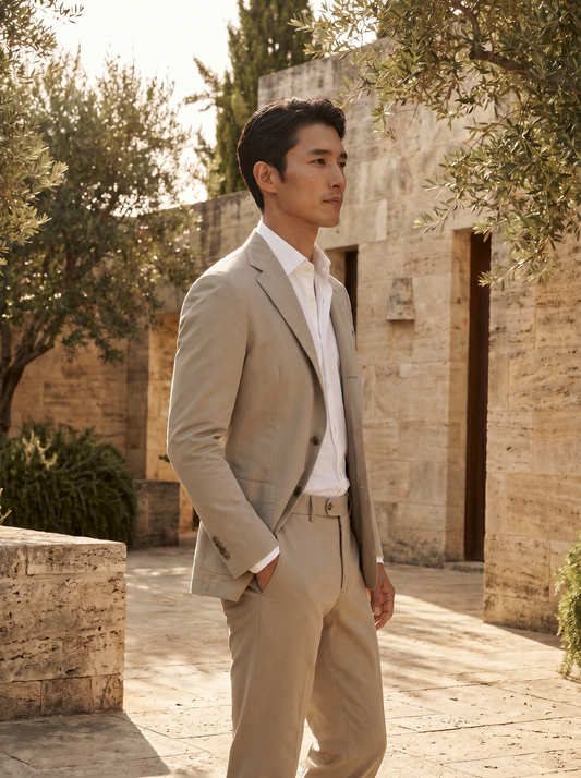 Stone Cotton Suit — Custom Made to Measure - side view