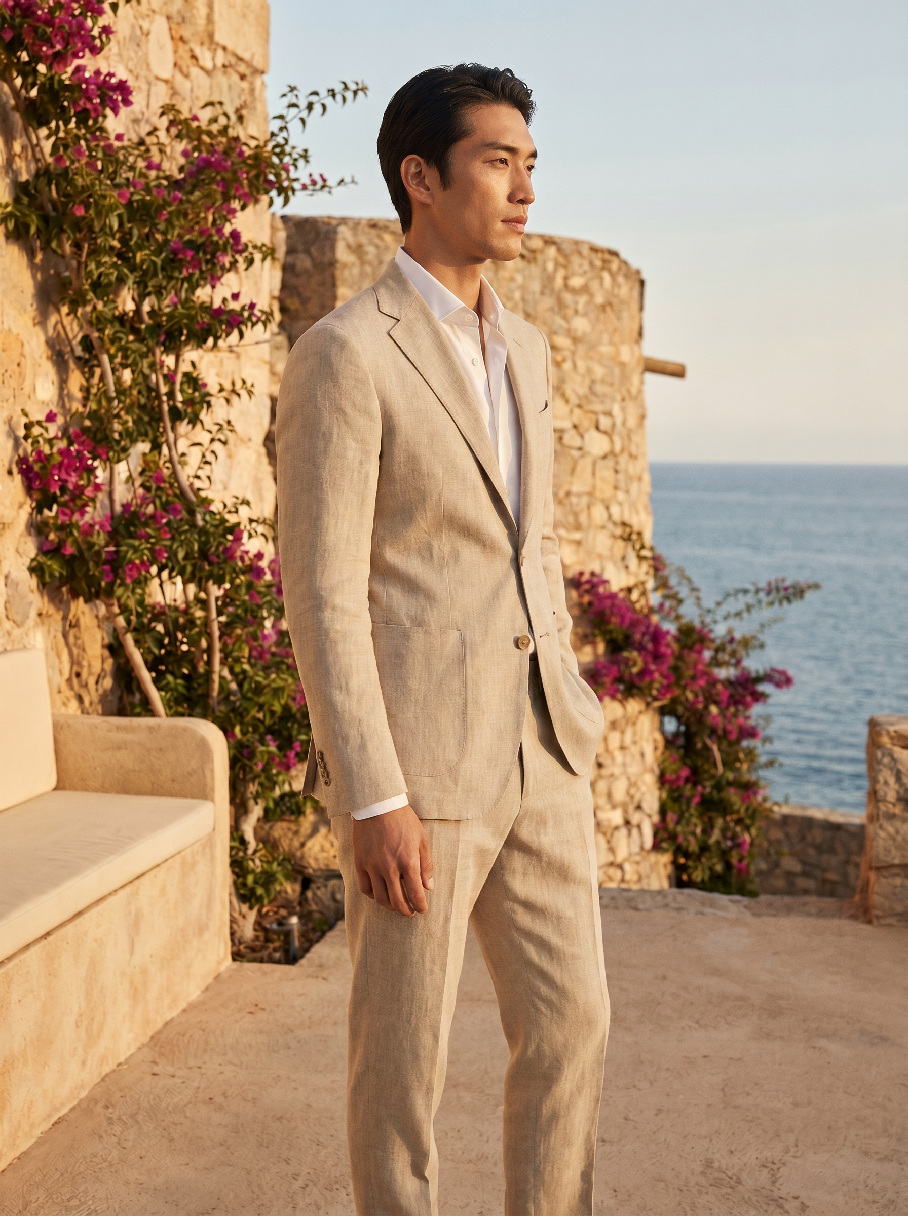 Stone Linen Suit — Custom Made to Measure - side view