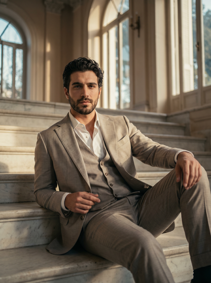 Stone Silk Blend 3-Piece Suit — Custom Made to Measure - front view