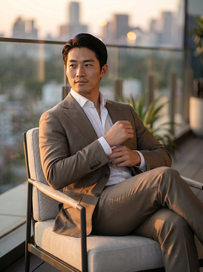 Stone Silk Blend Suit — Custom Made to Measure - seated view