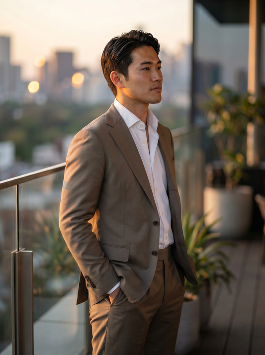 Stone Silk Blend Suit — Custom Made to Measure - side view