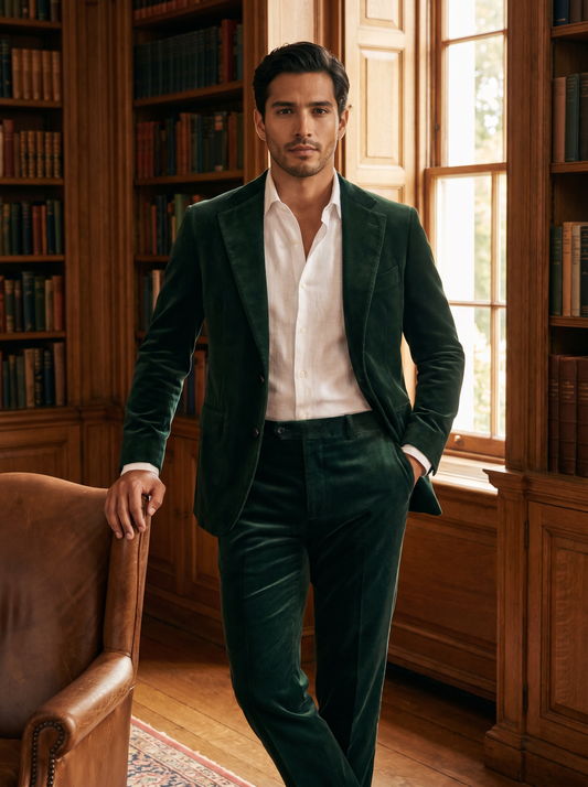 Stone Velvet Groomsmen Suit — Custom Made to Measure - front view