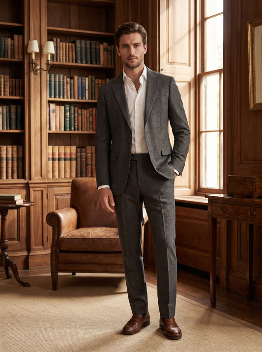 Stone Wool Groomsmen Suit — Custom Made to Measure - front view