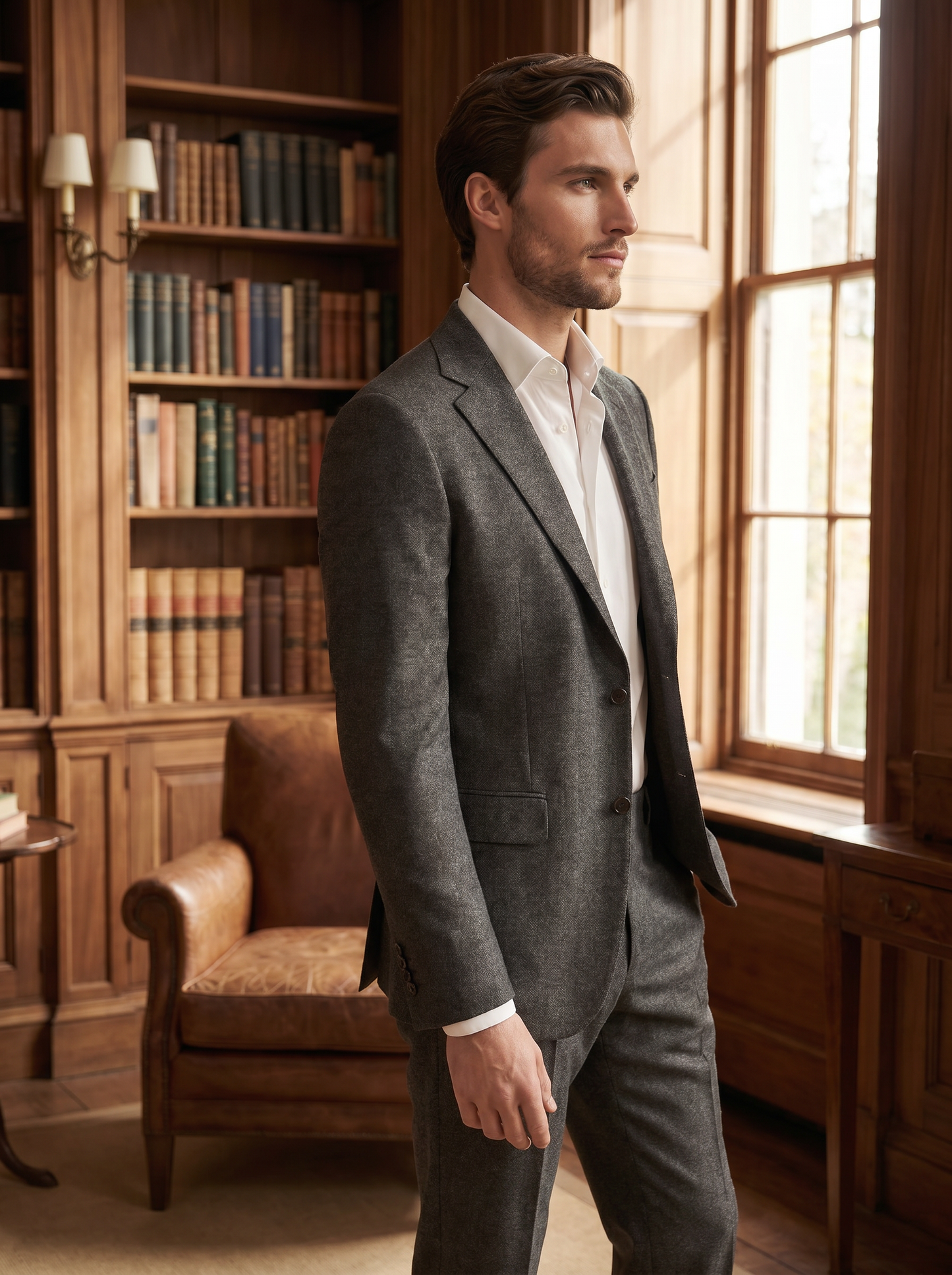 Stone Wool Groomsmen Suit — Custom Made to Measure - side view