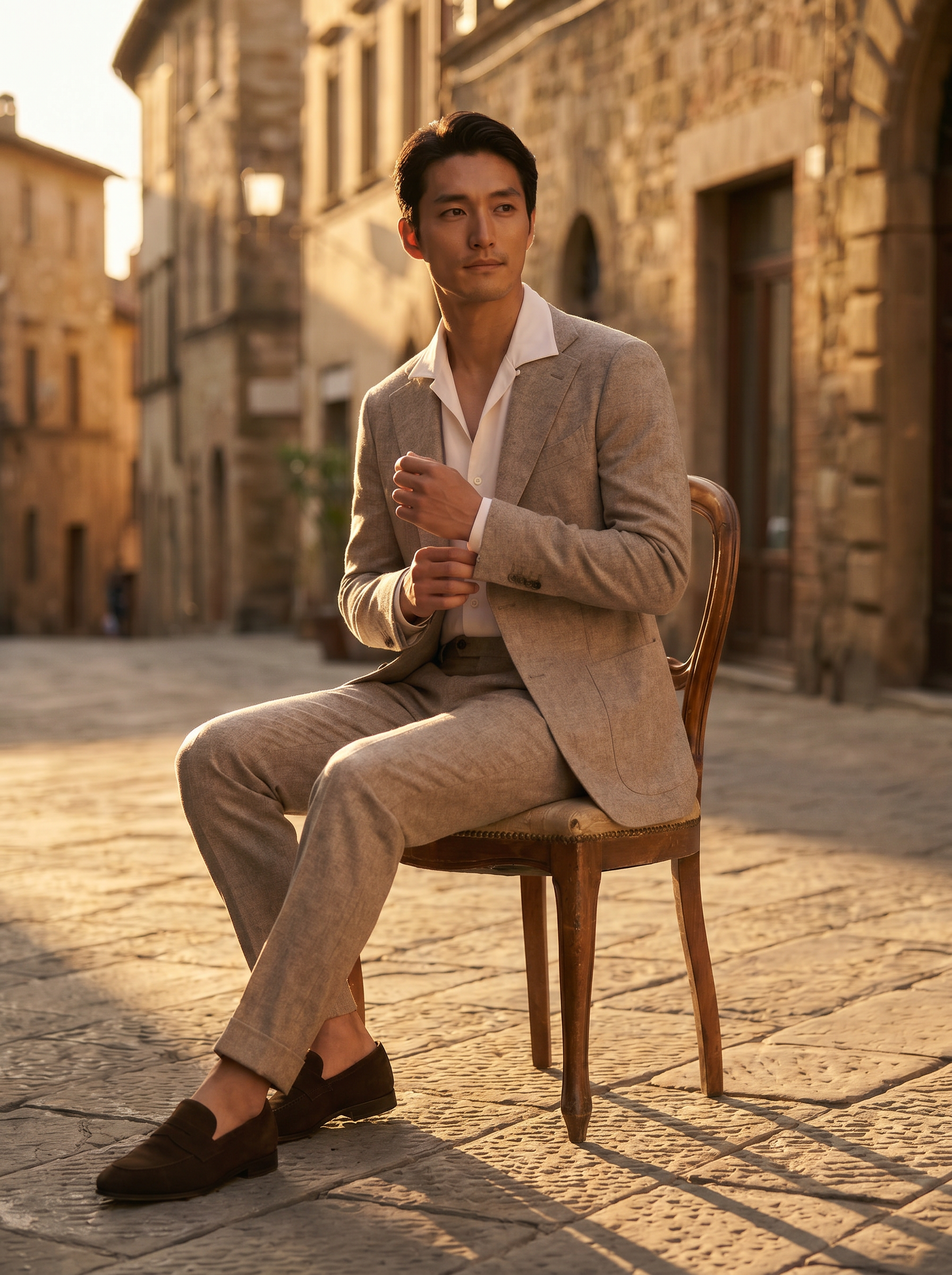 Stone Wool Suit — Custom Made to Measure - seated view