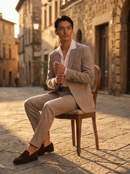 Stone Wool Suit — Custom Made to Measure - seated view