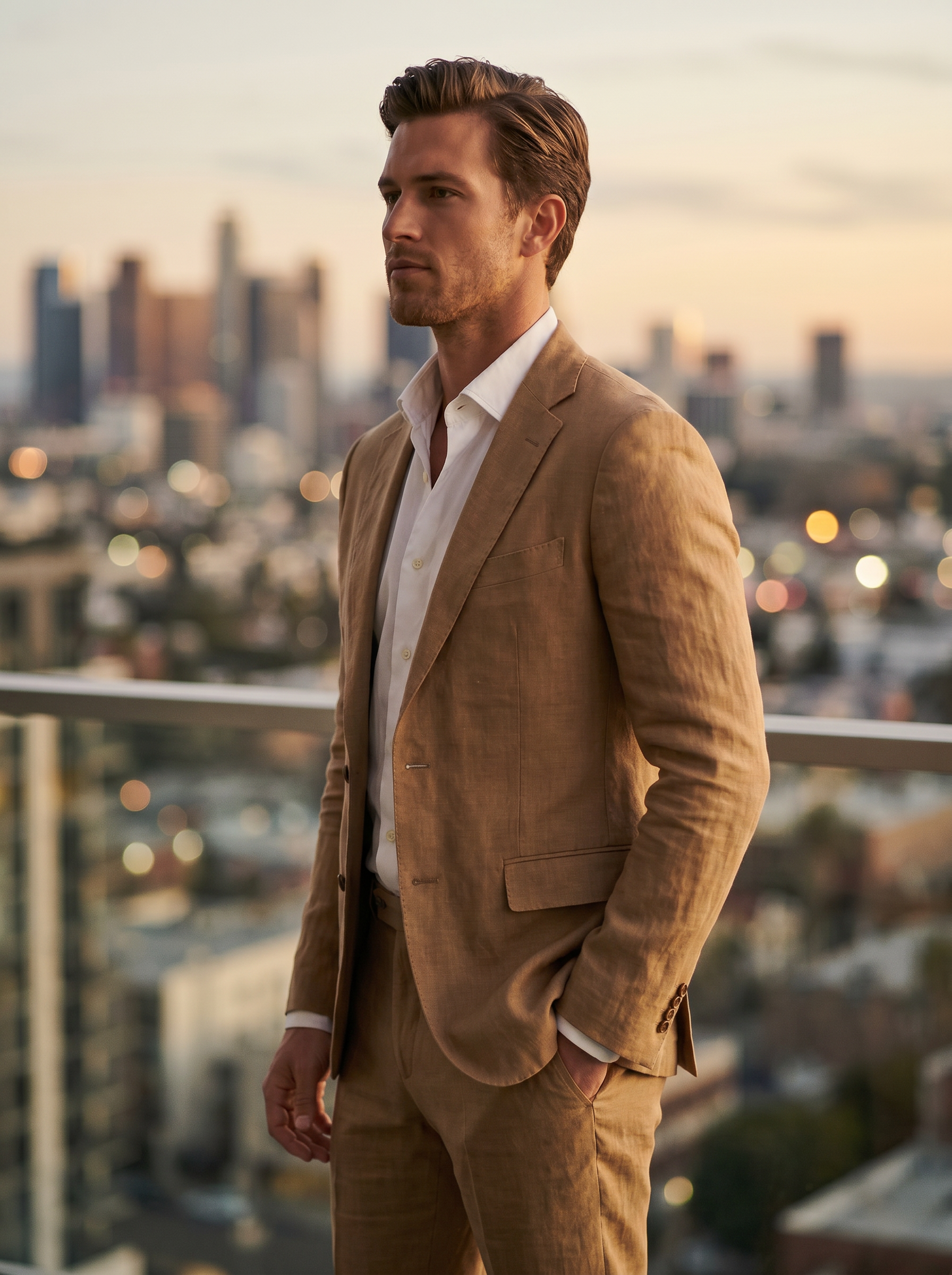 Tan Linen Suit — Custom Made to Measure - side view