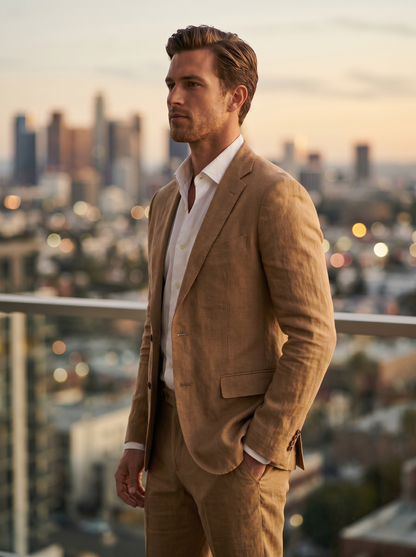 Tan Linen Suit — Custom Made to Measure - side view