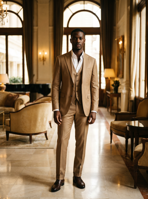 Tan Silk Blend 3-Piece Suit — Custom Made to Measure — 1