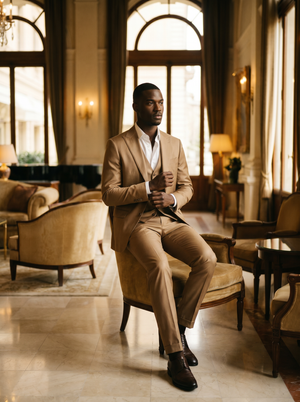 Tan Silk Blend 3-Piece Suit — Custom Made to Measure — 3