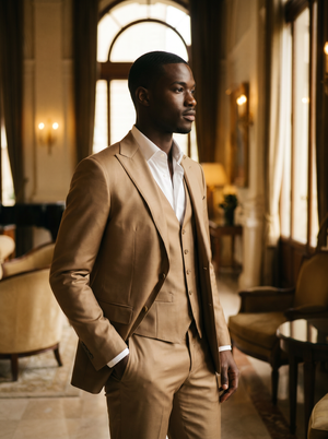 Tan Silk Blend 3-Piece Suit — Custom Made to Measure — 2