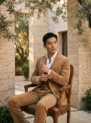 Men's Tan Velvet 3-Piece Suit — Custom Made to Measure | SuitedNoir — 3