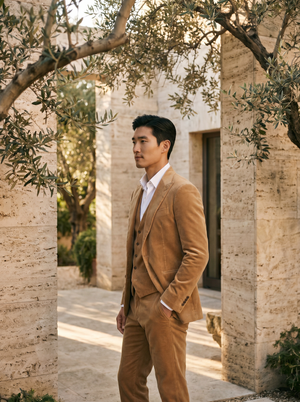 Men's Tan Velvet 3-Piece Suit — Custom Made to Measure | SuitedNoir — 2