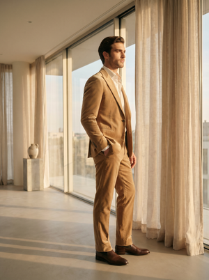 Tan Velvet Groomsmen Suit — Custom Made to Measure — 2
