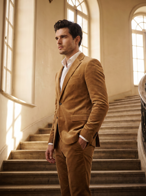 Men's Tan Velvet Suit — Custom Made to Measure | SuitedNoir — 2