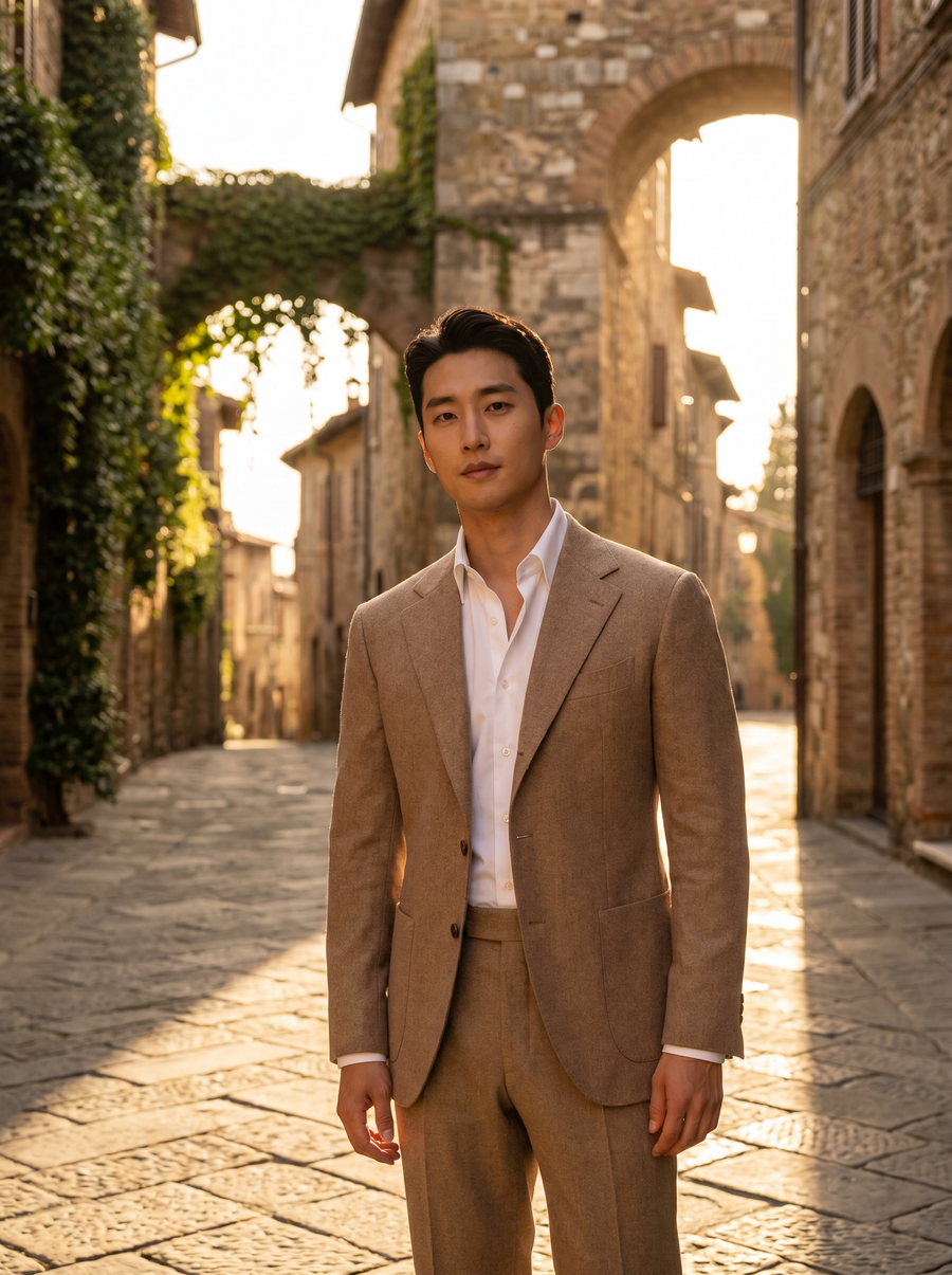 Tan Wool Groomsmen Suit — Custom Made to Measure