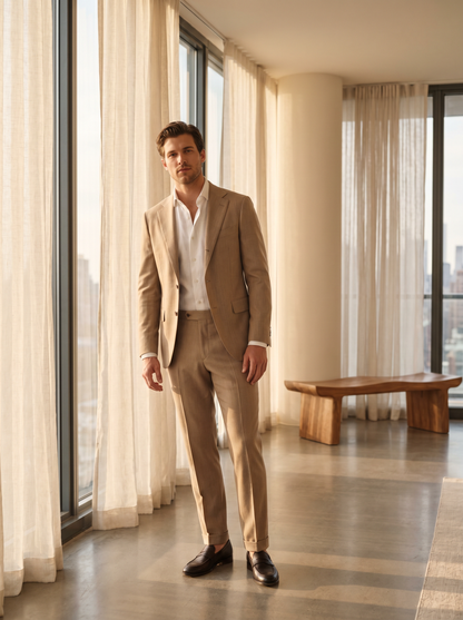 Tan Wool Suit — Custom Made to Measure - front view