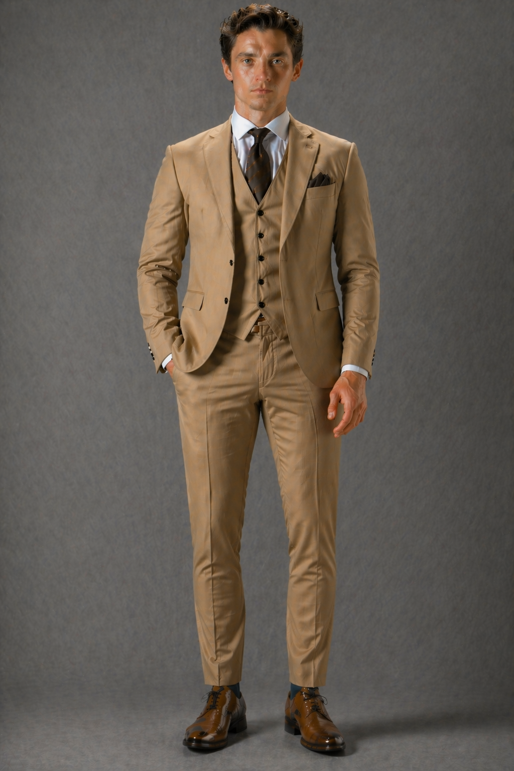 Tan Cotton Slim Fit Suit — Custom Made to Measure