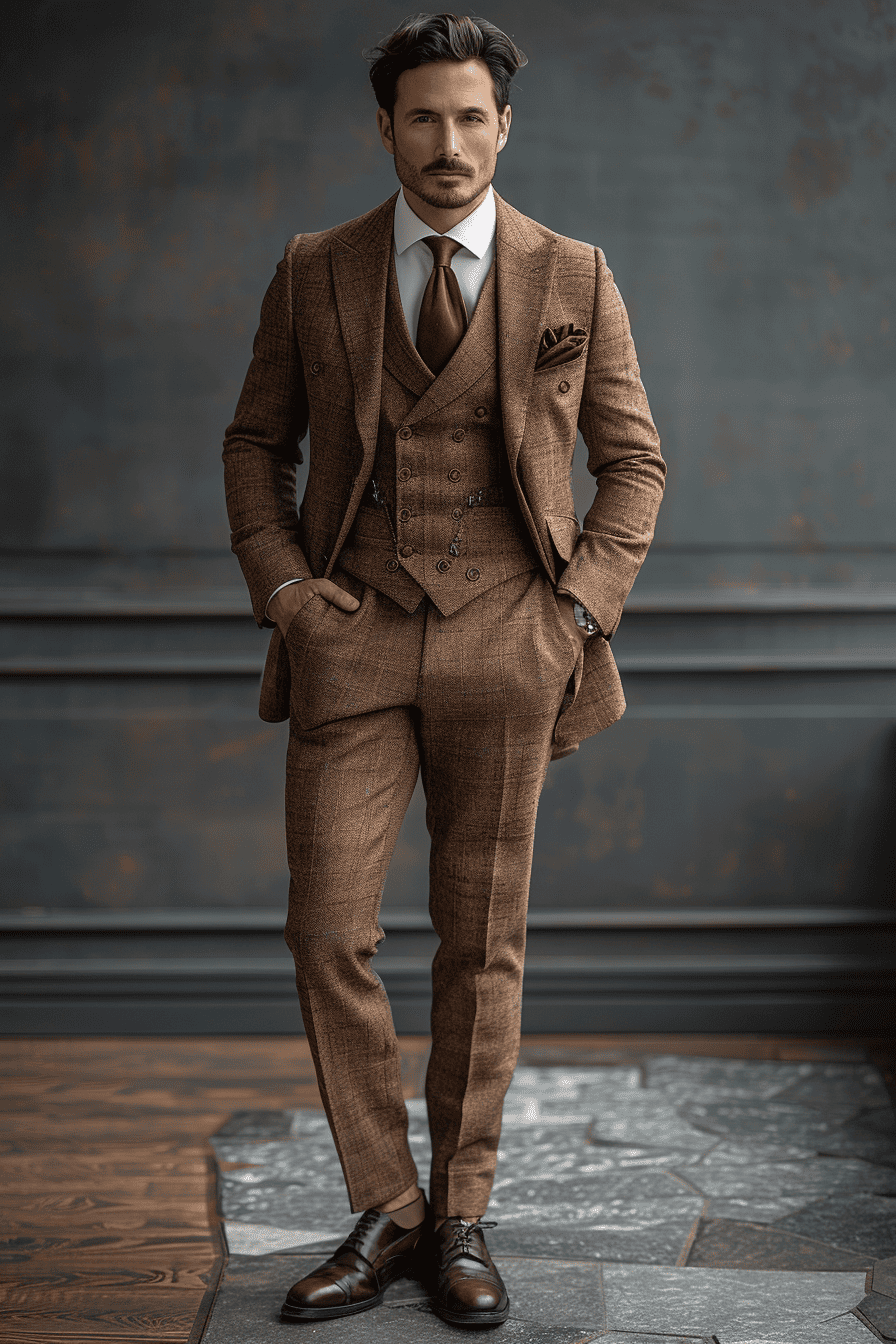 Tan Silk Blend Cocktail Party Suit — Custom Made to Measure