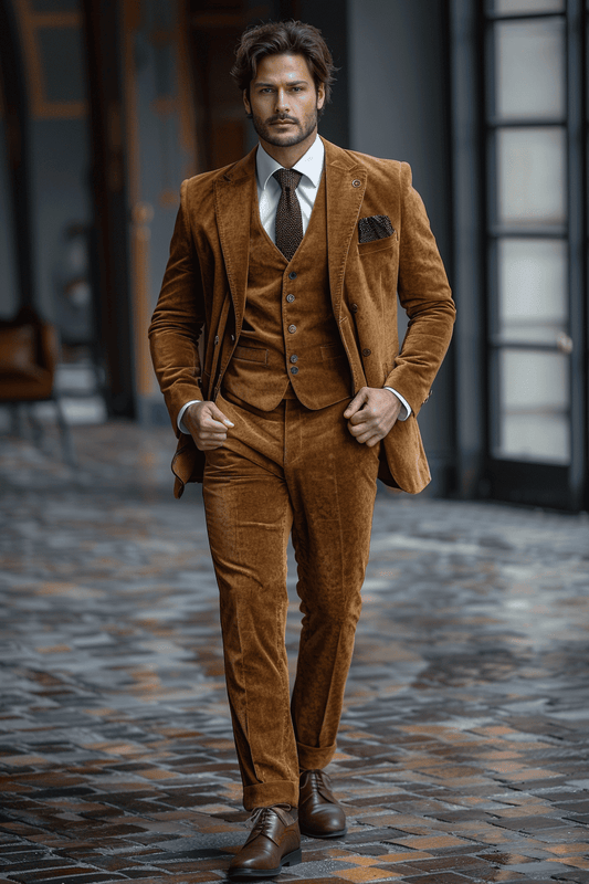 Tan Velvet Cocktail Party Suit — Custom Made to Measure