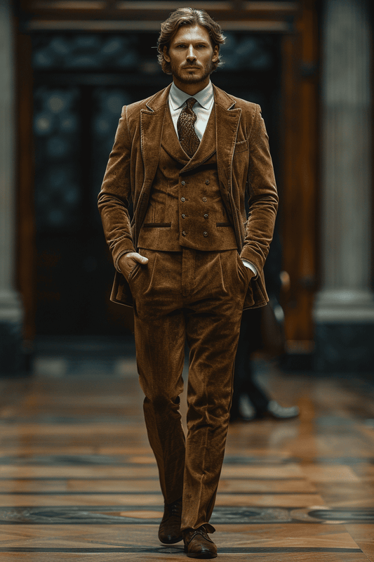 Tan Velvet Graduation Suit — Custom Made to Measure