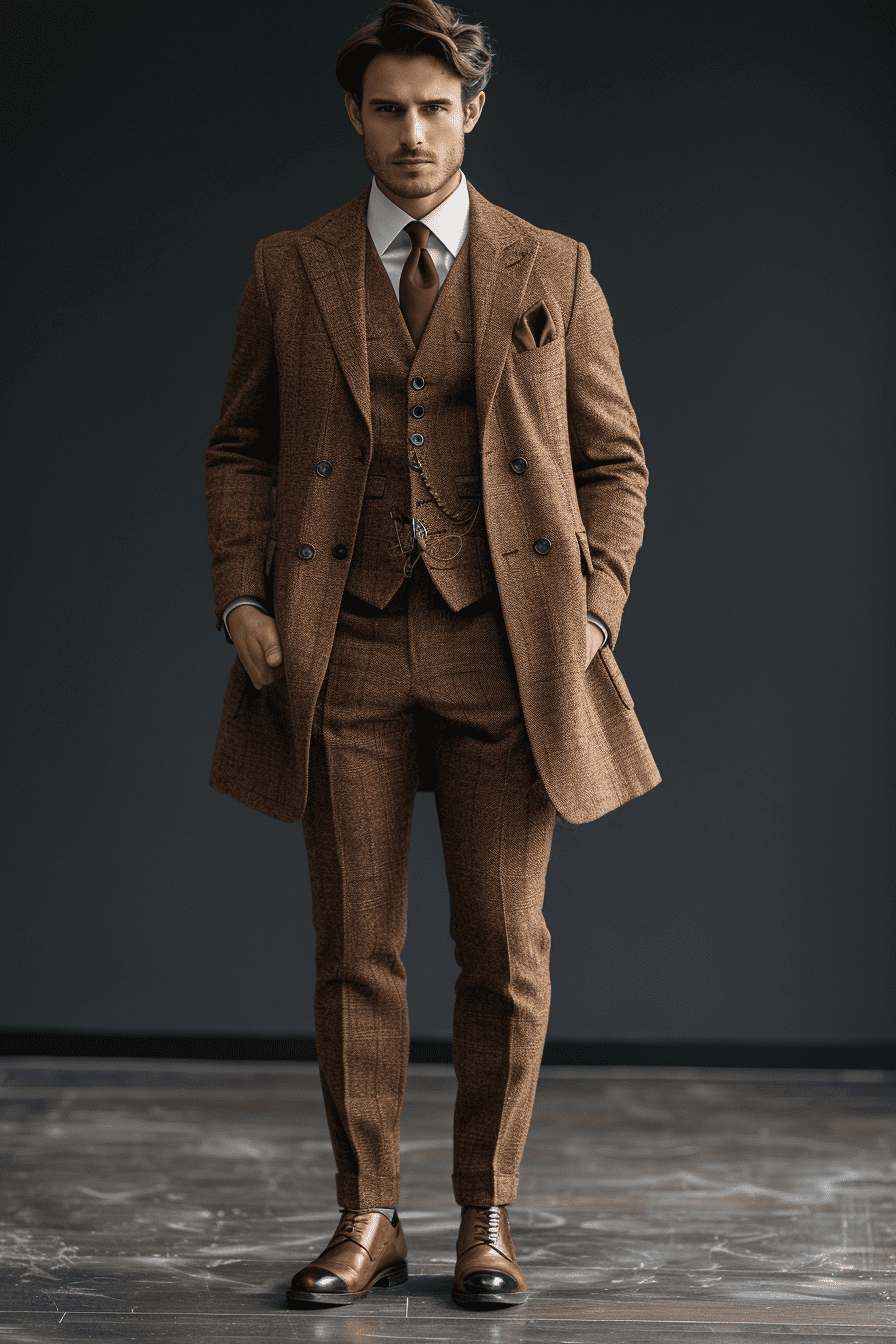Tan Wool Cocktail Party Suit — Custom Made to Measure
