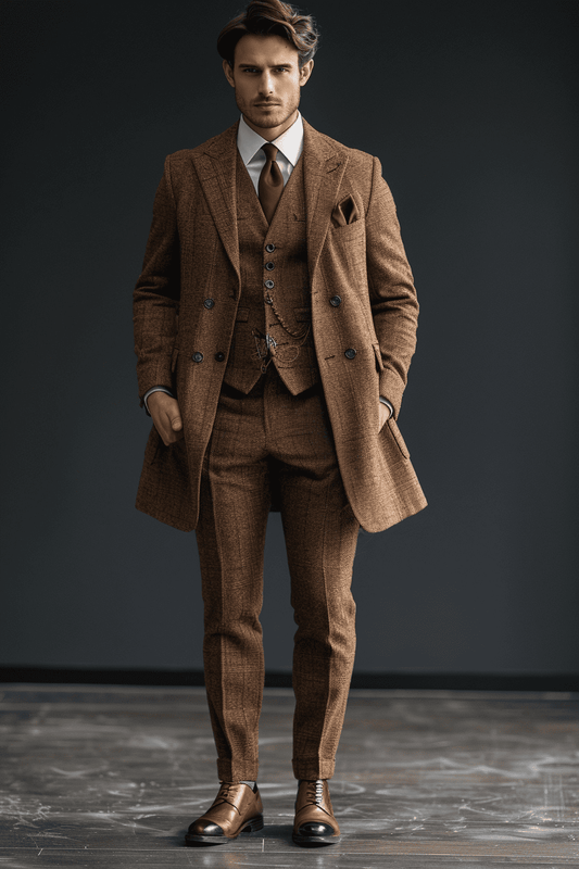 Tan Wool Cocktail Party Suit — Custom Made to Measure