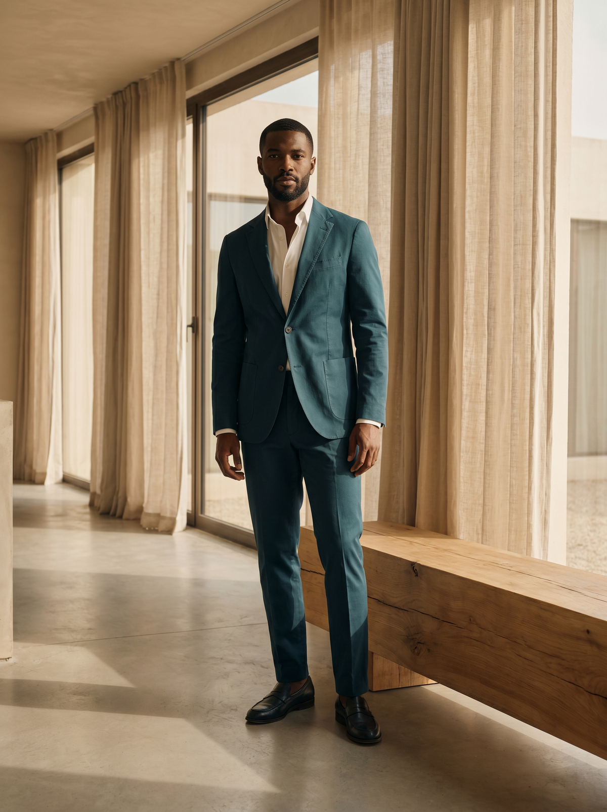 Teal Cotton Groomsmen Suit — Custom Made to Measure - front view