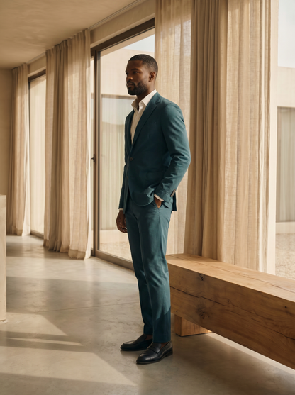 Teal Cotton Groomsmen Suit — Custom Made to Measure - side view