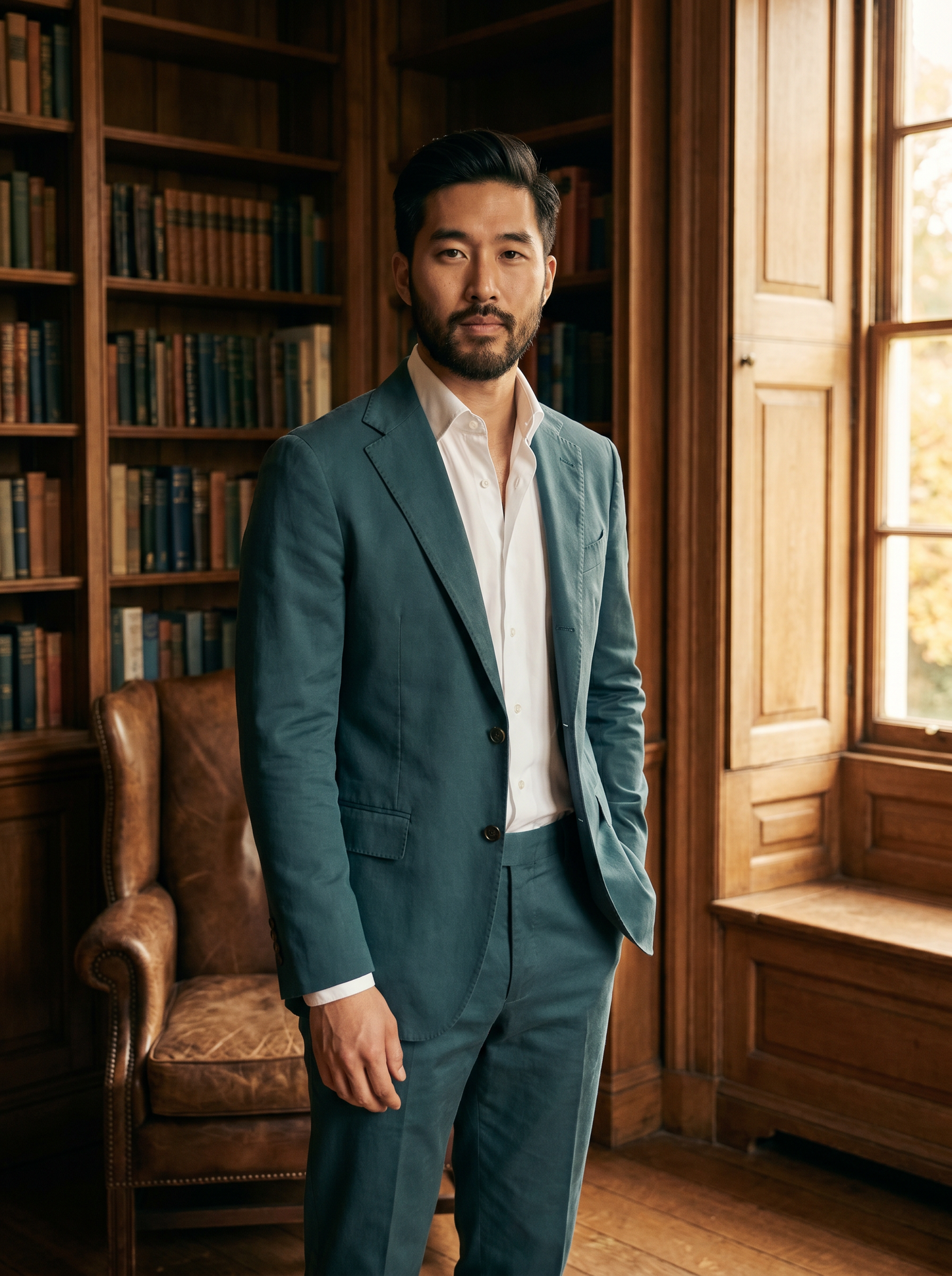 Teal Cotton Suit — Custom Made to Measure - front view