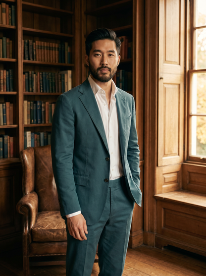 Teal Cotton Suit — Custom Made to Measure - front view
