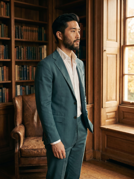Teal Cotton Suit — Custom Made to Measure - side view