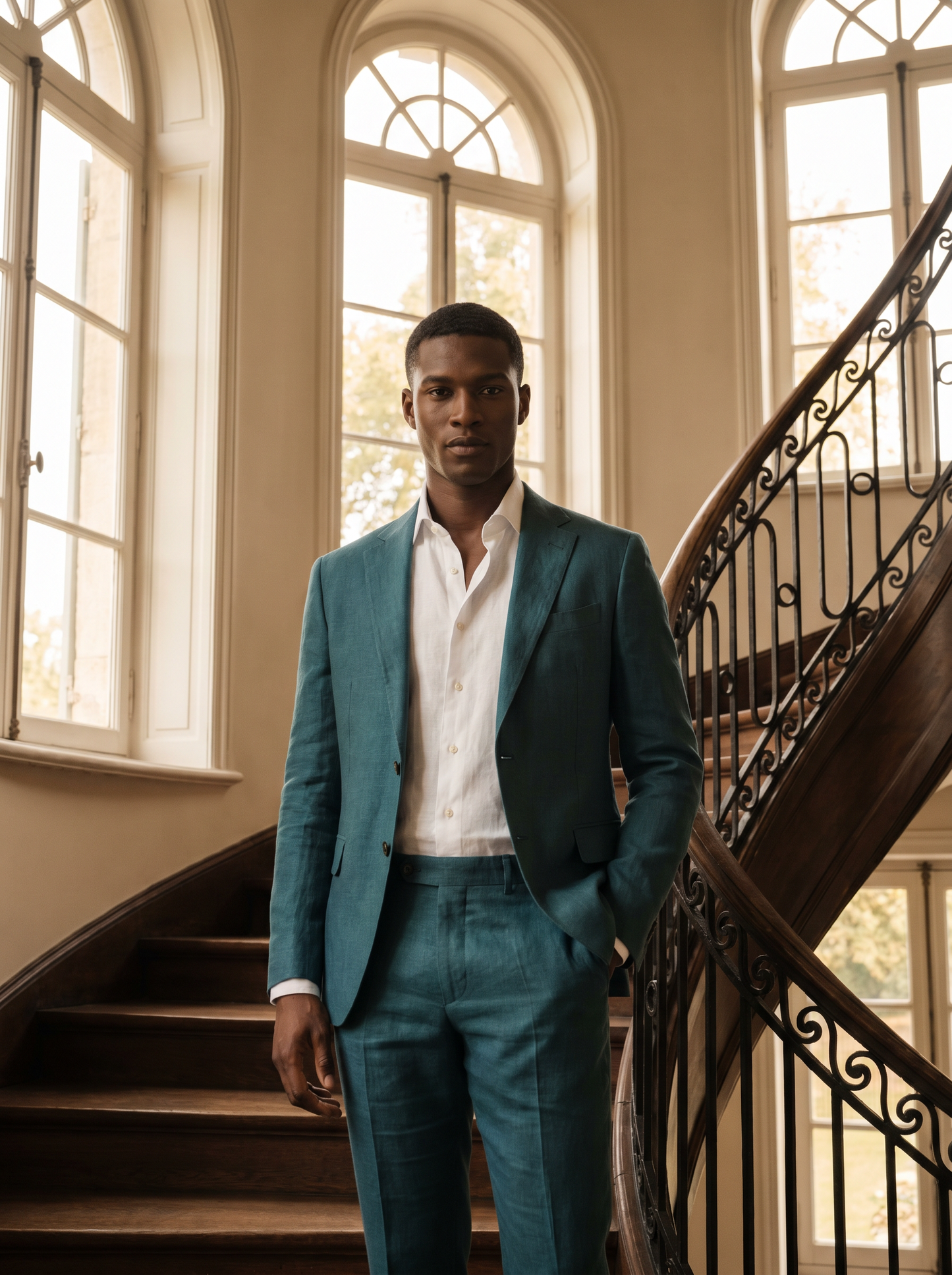Teal Linen Groomsmen Suit — Custom Made to Measure - front view