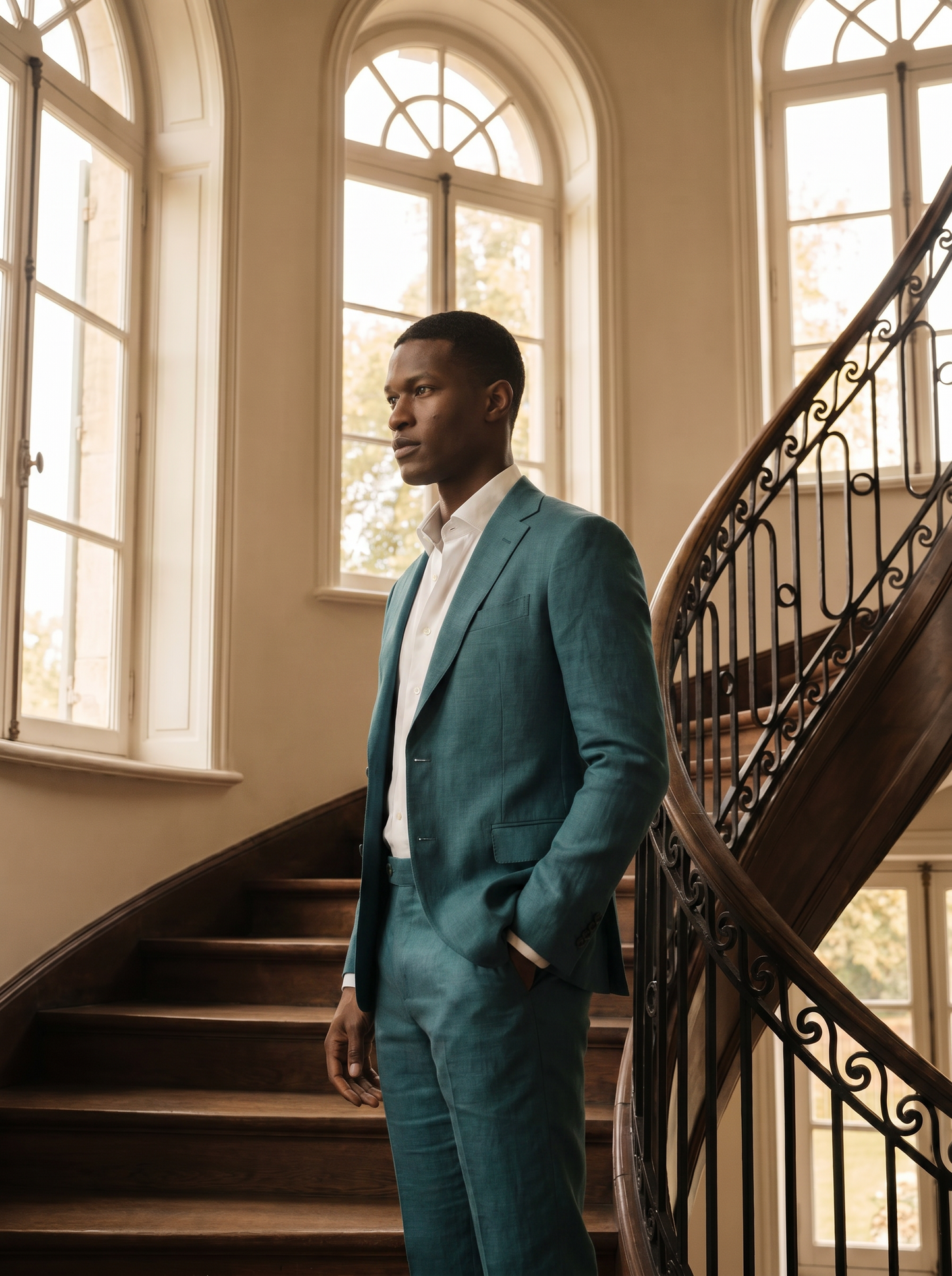 Teal Linen Groomsmen Suit — Custom Made to Measure - side view